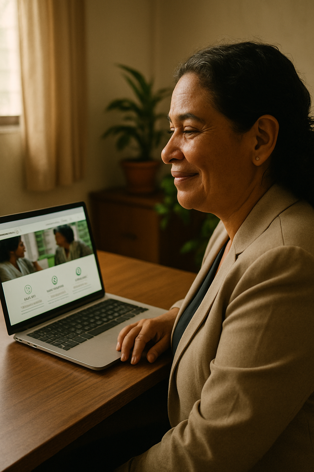 Director de fundación revisando su sitio web en computador